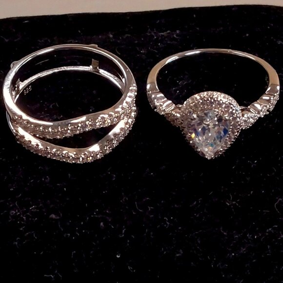 Jewelry - Newshe Wedding Bridal Band Ring Enhancer Engagement Ring Set for Women 925- Sz 9